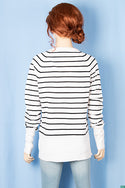 Ladies full sleeve V neck Casual fit striped sweater. 