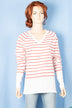Ladies full sleeve V neck Casual fit striped sweater. 