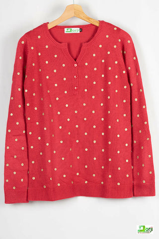 Ladies Full sleeve Casual fit Golden Polka Dot Knitwear