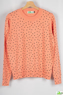 Ladies Round neck Casual fit Black Polka Dot Knitwear in Peachy Orange. 