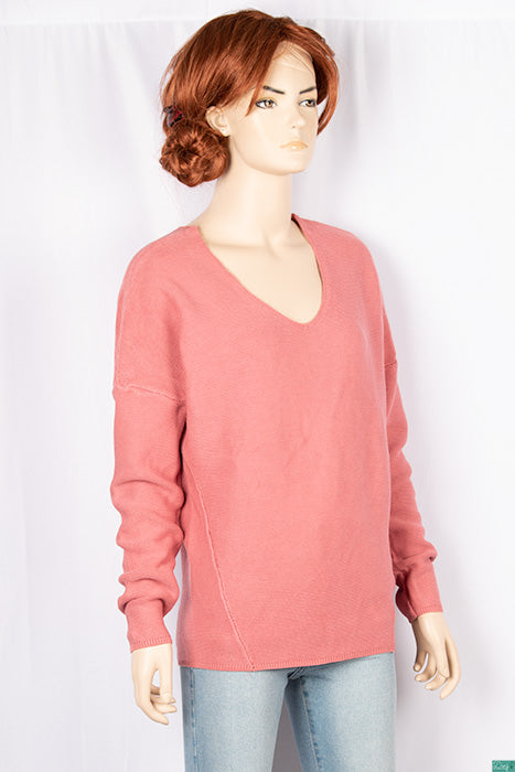 Ladies full sleeve casual fit trendy baggy design V neck knitwear.