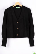 Ladies loose fit fluffy long full sleeve big button V neck cardigan