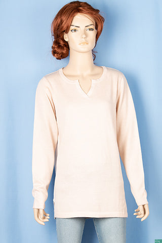 Ladies full sleeve casual fit round collar with v placket neck sweater.
