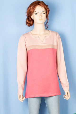 Ladies full sleeve casual fit round collar with v placket neck glittery shaded sweater.