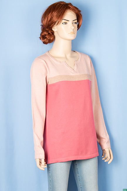 Ladies full sleeve casual fit round collar with v placket neck glittery shaded sweater.