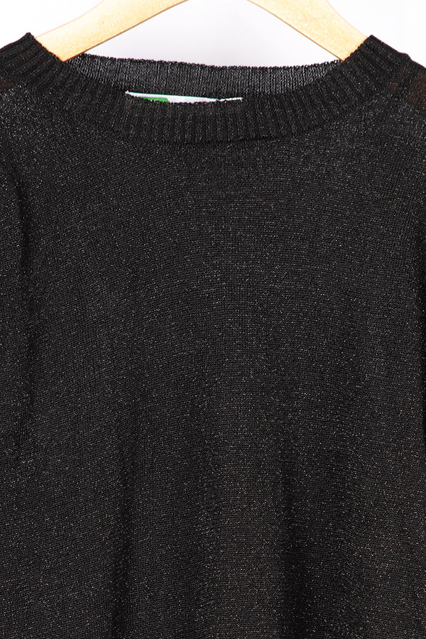 Ladies Light net designed fluffy Raglan full sleeve Soft Sweater in Black. A beautiful soft silk net sweater with 65% cotton & 35% polyester. 