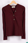 Ladies full sleeve casual fit V neck with big buttons tops