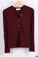 Ladies full sleeve casual fit V neck with big buttons tops