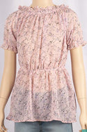 Ladies frill ruffle neck with frilly half sleeve casual fit ruffle smock floral tops
