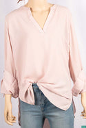 Ladies full sleeve loose fit round collar with v placket neck tops