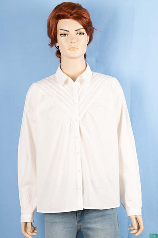 Ladies full sleeve casual fit collar shirt with pleated designed chest. 