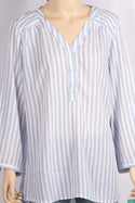 Ladies V - neck design stylish 3/4 sleeve loose fit Stripes Shirts