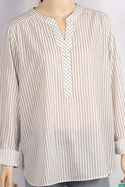 Ladies full sleeve casual fit round collar with v placket neck stripes shirt. 