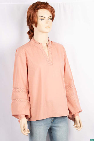 Ladies Full baggy Lacey Sleeve with Lacey frilly V neck Casual fit Tops.