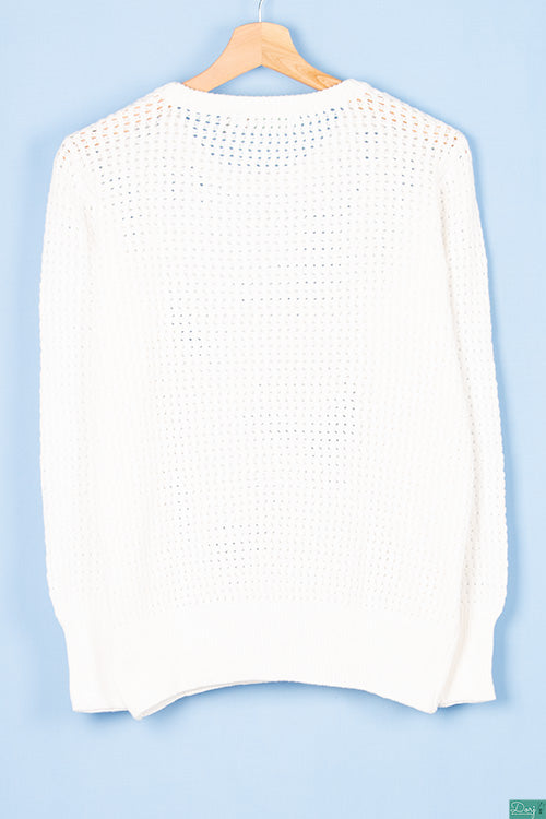 Ladies full sleeve loose fit round neck baggy net design knitwear.