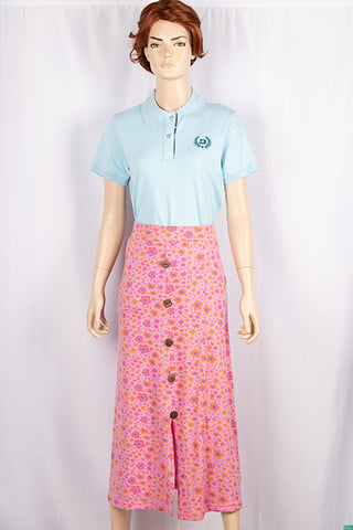 Ladies casual fit mid length stretchy, stylish middle split skirts with buttons.