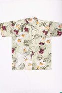 Men’s half sleeve slim fit White & Rose pink floral prints summer Shirts on pastel green.
