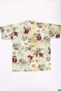 Men’s half sleeve slim fit White & Rose pink floral prints summer Shirts on pastel green.
