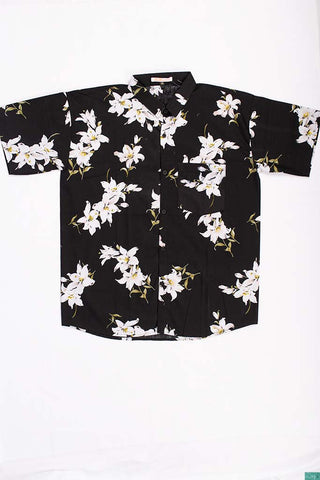 Men’s half sleeve slim fit White floral prints summer Shirts in Black.