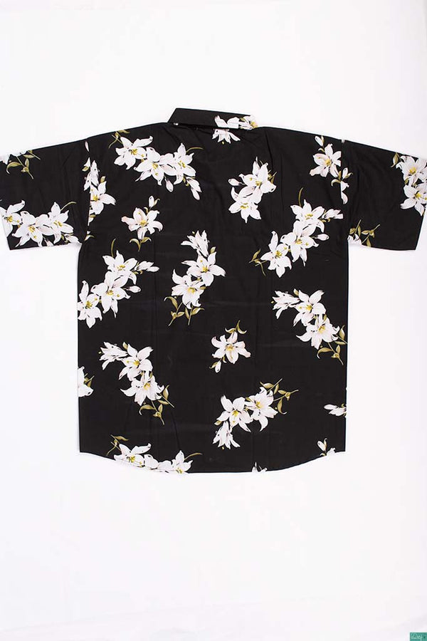 Men’s half sleeve slim fit White floral prints summer Shirts in Black.