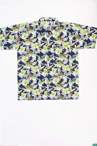 Men’s half sleeve slim fit greenish white floral prints summer Shirts.