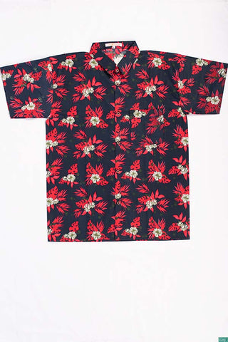 Men’s half sleeve slim fit red floral print summer Shirts on black.