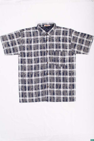 Men’s half sleeve slim fit summer Shirts on Navy and cream square pattern prints.