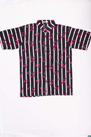 Buy hot-pink-floral-print-on-b-w-stripes Men’s Shirt