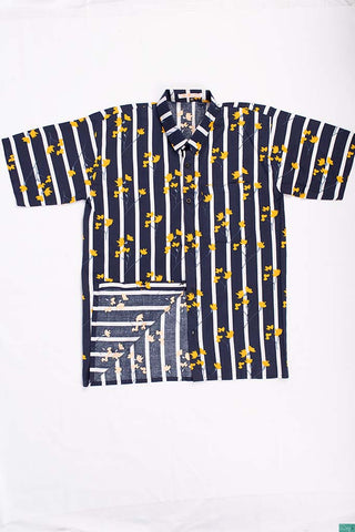 Buy yellow-floral-print-on-b-w-stripes Men’s Shirt