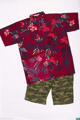 Men’s half sleeve slim fit summer red floral shirts with green In various colours.