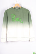 Boy's crew neck casual fit full sleeve jumper in Olive-White shade.