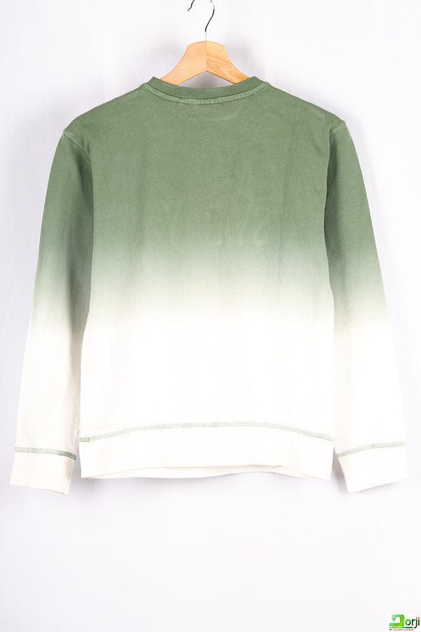Boy's crew neck casual fit full sleeve jumper in Olive-White shade.
