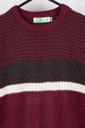 Boy's Crew neck casual fit full sleeve basket knitted jumper in Burgundy with B&W colour. 