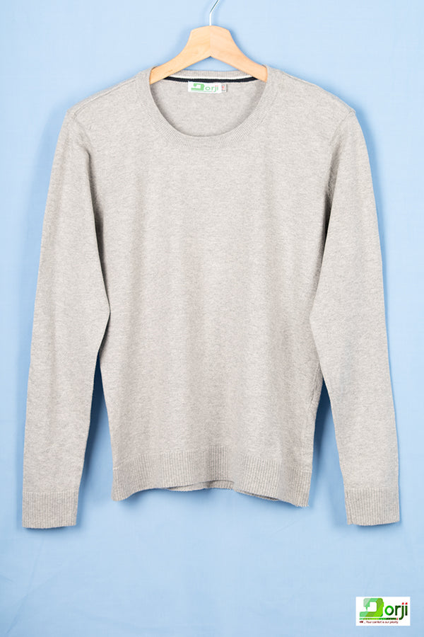 Boys full sleeve round neck knit sweater in Ash.