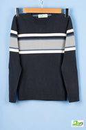 Boys full sleeve round neck knit sweater in Black & Ash strips.