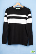 Boys full sleeve round neck knit sweater in Black & White strips . 