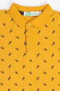 Boy's short sleeve slim fit polo with bird beak design in mustard yellow.