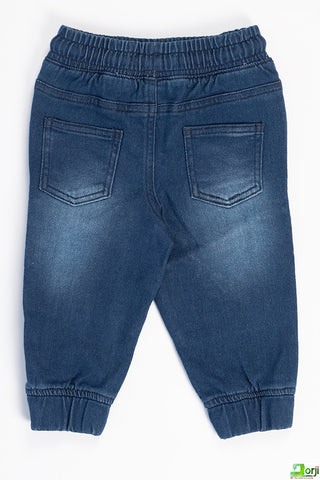 Little Boys stylish casual fit Dark Blue Denim Trouser with lace.