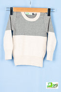 Boys full sleeve round neck in Half Black net design on Off White sweater. 
