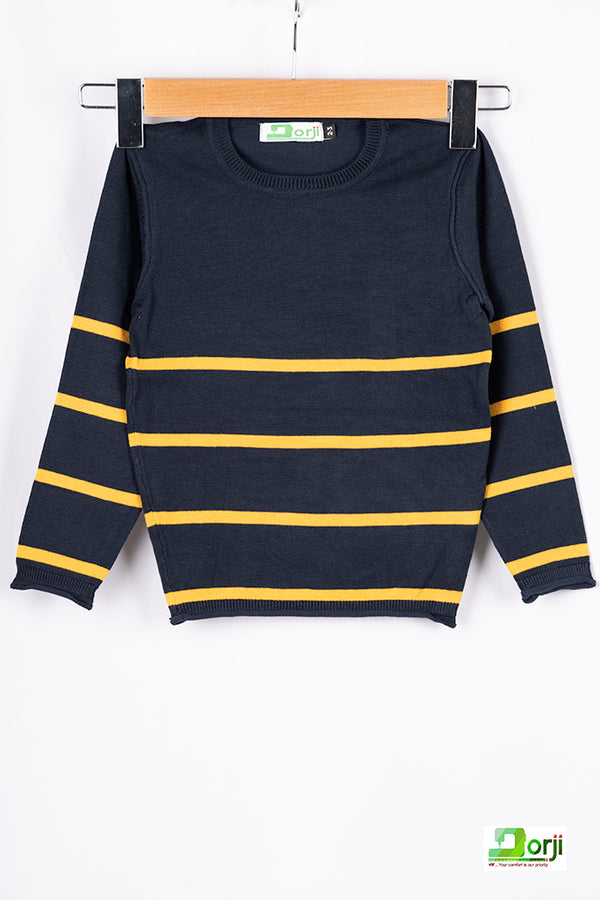 Boys full sleeve round neck in Black Yellow stripes 100% cotton light knit sweater.