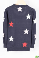 Boy's crew neck slim fit full sleeve sweater with various colours stars in Navy Blue.