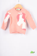 Girls full sleeve round neck regular fit knit Pink pony sweater.