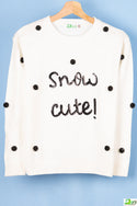 Girl's snow cute crew neck casual fit full sleeve knit sweater in White